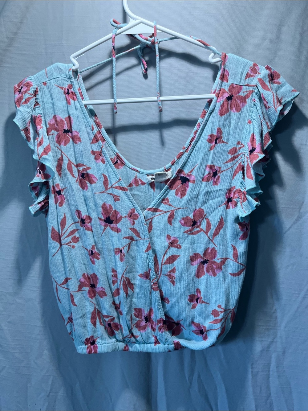 Billabong Light Blue Crop Top with Pink Floral Print